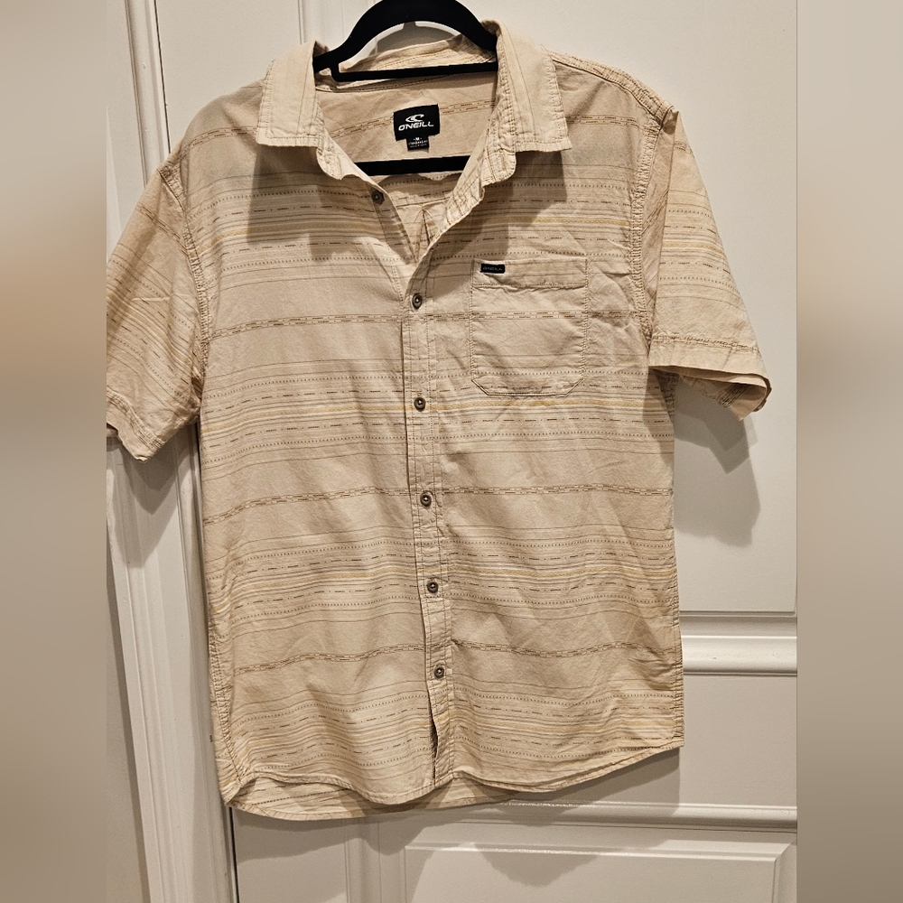 Men's O'Neill Tan Casual Button Down Shirt Lightweight‎ Medium